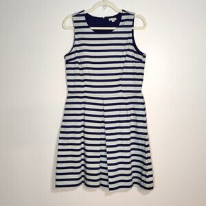 Gap Navy Green Stripe Sleeveless Fit & Flare Dress Pockets Preppy 8